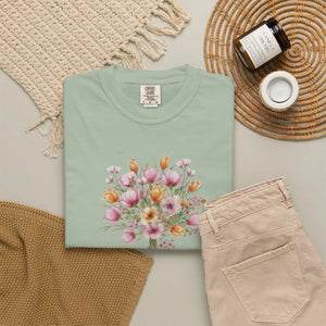 Floral Bouquet T-shirt, Watercolor Tulip & Daisy Graphic - T-shirts