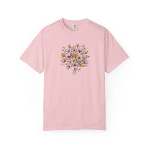 Floral Bouquet T-shirt, Watercolor Tulip & Daisy Graphic - T-shirts