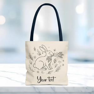 Floral Bunny Tote Bag - Personalized Rabbit Canvas - Dipaliz - 13’’ × / Navy Gifts Online
