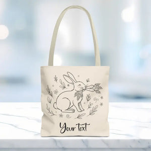 Floral Bunny Tote Bag - Personalized Rabbit Canvas - Dipaliz - 13’’ × / Beige Gifts Online