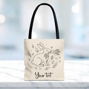 Floral Bunny Tote Bag - Personalized Rabbit Canvas - Dipaliz - 13’’ × / Black Gifts Online