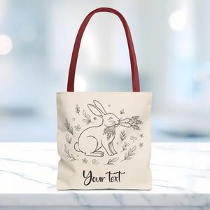 Floral Bunny Tote Bag - Personalized Rabbit Canvas - Dipaliz - 13’’ × / Red Gifts Online