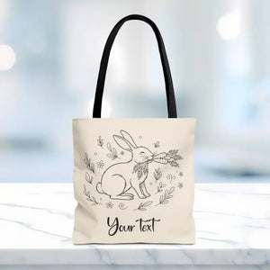 Floral Bunny Tote Bag - Personalized Rabbit Canvas - Dipaliz - 16’’ × / Black Gifts Online