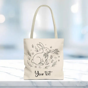 Floral Bunny Tote Bag - Personalized Rabbit Canvas - Dipaliz - 16’’ × / Beige Gifts Online