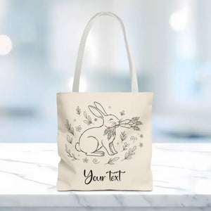Floral Bunny Tote Bag - Personalized Rabbit Canvas - Dipaliz - 16’’ × / White Gifts Online