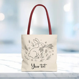 Floral Bunny Tote Bag - Personalized Rabbit Canvas - Dipaliz - 16’’ × / Red Gifts Online