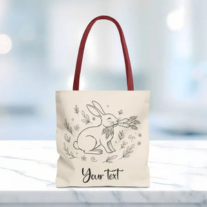Floral Bunny Tote Bag - Personalized Rabbit Canvas - Dipaliz - 18’’ × / Red Gifts Online