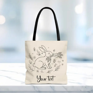 Floral Bunny Tote Bag - Personalized Rabbit Canvas - Dipaliz - 18’’ × / Black Gifts Online