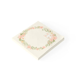 DipaliZ Floral Bunny Wreath Sticky Note Pad — a bunny inside a floral wreath, a detail of the print against the writing area