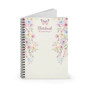 Paper Products - Floral Butterfly Spiral Notebook - Watercolor Ruled Journal - Dipaliz one Size