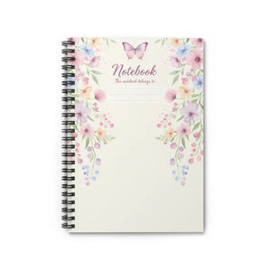 Paper Products - Floral Butterfly Spiral Notebook - Watercolor Ruled Journal - Dipaliz one Size
