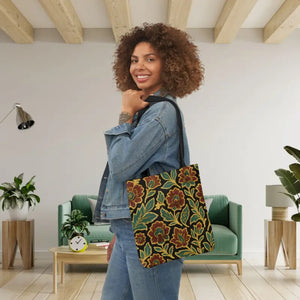 Premium Canvas Tote Bag - 5-color Straps Bohemian Print - Dipaliz - 13’’ × / Black - Shopping Totes