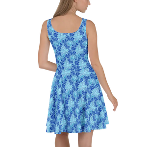 Dresses - Floral Capri Blue Skater Dress - Sleeveless Elegant - Dipaliz