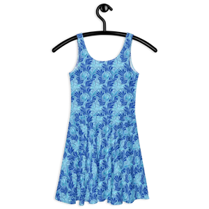 Dresses - Floral Capri Blue Skater Dress - Sleeveless Elegant - Dipaliz