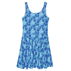 Dresses - Floral Capri Blue Skater Dress - Sleeveless Elegant - Dipaliz