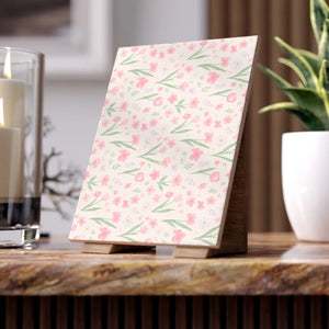 Pastel Floral Ceramic Photo Tile Pink Wall Art - Dipaliz - Tiles