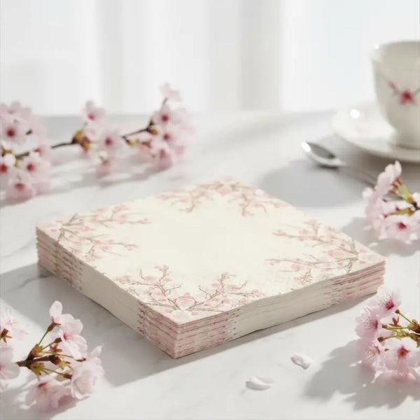 Cherry Blossom Cocktail Napkins - Spring Party Decor - Dipaliz - White / 6.5’’ x / 50 Pcs - Home