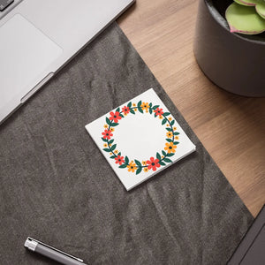 Vibrant Floral Circle Post-it Notes - Gsm White Uncoated - Dipaliz - Sticky