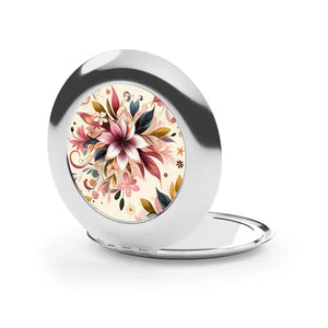 Floral Compact Travel Mirror - Vibrant Metallic Design - Dipaliz - Silver / Glossy / one Size - Face Mirrors