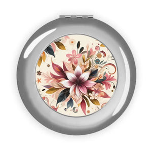 Floral Compact Travel Mirror - Vibrant Metallic Design - Dipaliz - Silver / Glossy / one Size - Face Mirrors