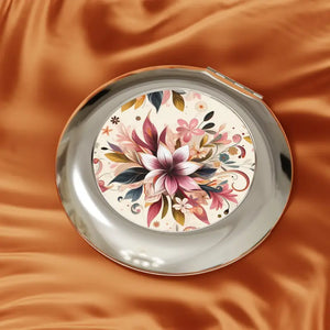 Floral Compact Travel Mirror - Vibrant Metallic Design - Dipaliz - Silver / Glossy / one Size - Face Mirrors