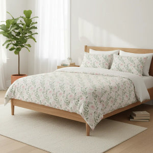 Floral Cotton Bed Set – Green Leaf Duvet - Dipaliz - Bedding Sets