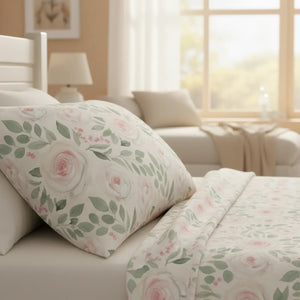 Floral Cotton Bed Set – Green Leaf Duvet - Dipaliz - Bedding Sets