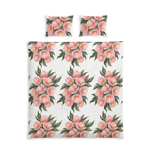 Floral Cotton Bed Set, Pink Peony Pattern Duvet Cover - Bedding Sets