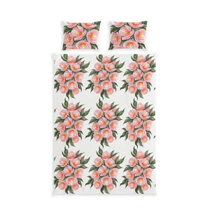 Floral Cotton Bed Set, Pink Peony Pattern Duvet Cover - Bedding Sets