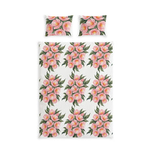 Floral Cotton Bed Set, Pink Peony Pattern Duvet Cover - Bedding Sets