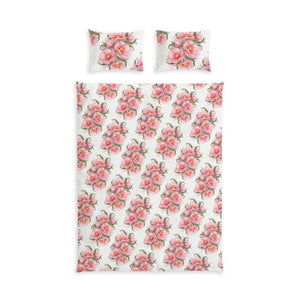 Floral Cotton Bed Set, Pink Watercolor Rose Duvet Cover & Pillowcases - Bedding Sets