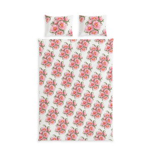 Floral Cotton Bed Set, Pink Watercolor Rose Duvet Cover & Pillowcases - Bedding Sets