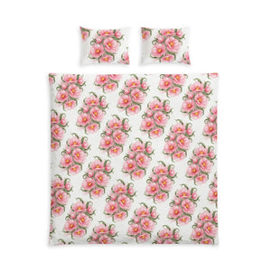 Floral Cotton Bed Set, Pink Watercolor Rose Duvet Cover & Pillowcases - Bedding Sets