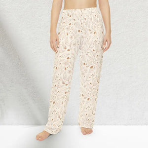 Pajamas - Floral Cream Lounge Pajama Pants - Botanical Sleepwear - Dipaliz Xs