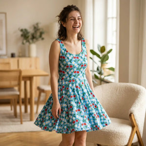 Floral Skater Dress - Blue Print Summer - Dipaliz - Xs - Dresses