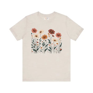 Vibrant Floral Design Short Sleeve Tee - Airlume Combed Cotton - Dipaliz - Heather Dust / Xs - T-shirt
