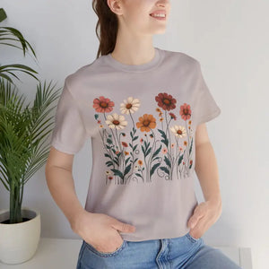 Vibrant Floral Design Short Sleeve Tee - Airlume Combed Cotton - Dipaliz - T-shirt