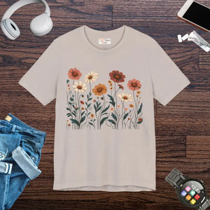 Vibrant Floral Design Short Sleeve Tee - Unisex Comfort - Dipaliz - Heather Cool Grey / Xs - T-shirts