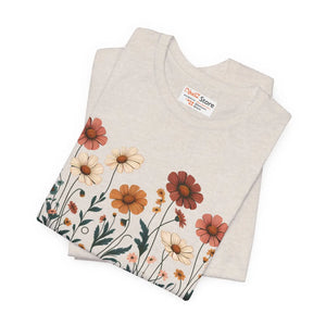 Vibrant Floral Design Short Sleeve Tee - Cotton - Dipaliz - T-shirts