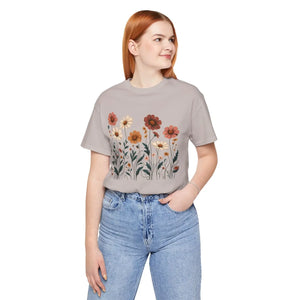 Vibrant Floral Design Short Sleeve Tee - Cotton - Dipaliz - T-shirts