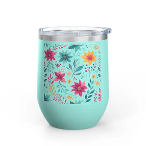 Floral Art Wine Tumbler Design for Lovers Gear by Dipaliz - 12oz / Teal - Tumblers