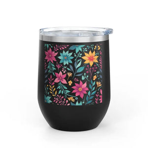 Floral Art Wine Tumbler Design for Lovers Gear by Dipaliz - 12oz / Black - Tumblers