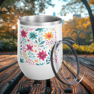 Insulated Floral Wine Tumbler Design - 12oz Steel - Dipaliz - Tumblers
