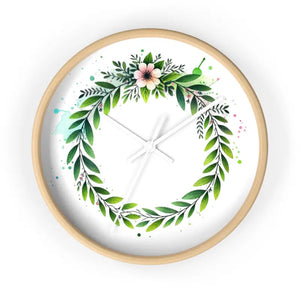 Wall Clock - Floral Wreath Elegance - Dipaliz - Wooden / White / 10’’ - Clocks