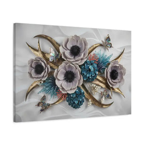 Floral Elegance Matte Canvas Art White Anemones Gold Accents Dipaliz - Artwork