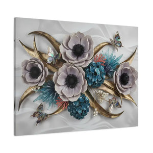 Floral Elegance Matte Canvas Art White Anemones Gold Accents Dipaliz - Artwork