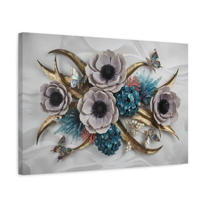 Floral Elegance Matte Canvas Art White Anemones Gold Accents Dipaliz - Artwork