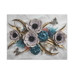 Floral Elegance Matte Canvas Art White Anemones Gold Accents Dipaliz - 32’’ x 24’’ (horizontal) / 1.25’’ - Artwork