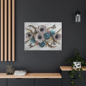 Floral Elegance Matte Canvas Art White Anemones Gold Accents Dipaliz - Artwork