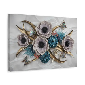 Floral Elegance Matte Canvas Art White Anemones Gold Accents Dipaliz - Artwork